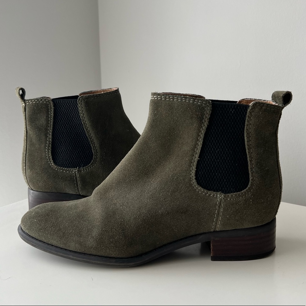 Nine West Jara Booties in Dark Green Suede